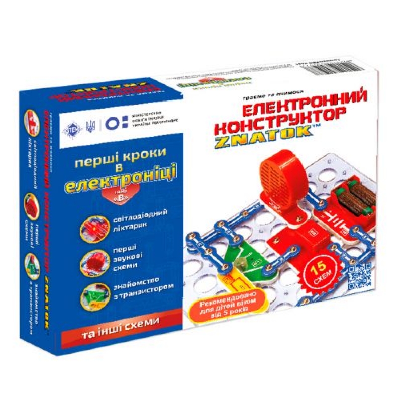 Конструктор-ЗНАТОК "Перші кроки в електроніці" (15 схем, набір В) (REW-K061) (склад -T-)