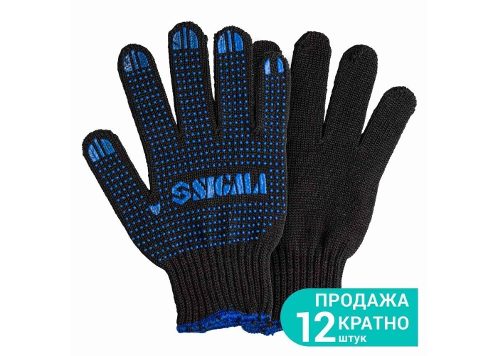 Рукавички трикотажні з ПВХ крапкою р10 Оптима (чорні) КРАТНО 12 парам SIGMA (9442531)