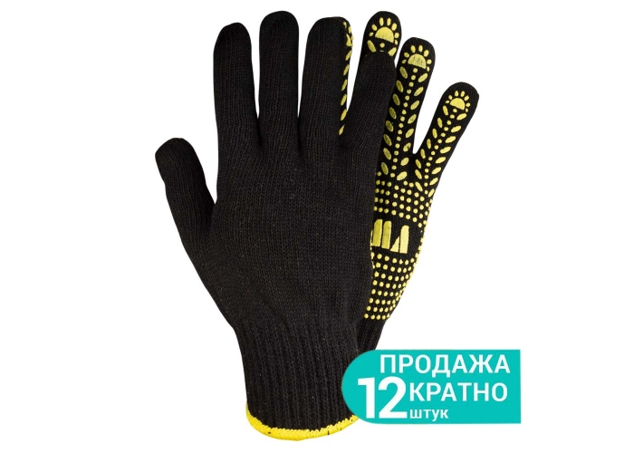 Рукавички трикотажні з крапковим ПВХ покриттям р10 Універсал (чорні) SIGMA (9442651)