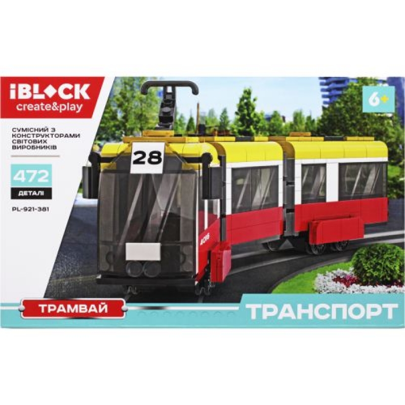 Конструктор IBLOCK "ТРАНСПОРТ Трамвай", 472 деталі (PL-921-381) (склад -T-)