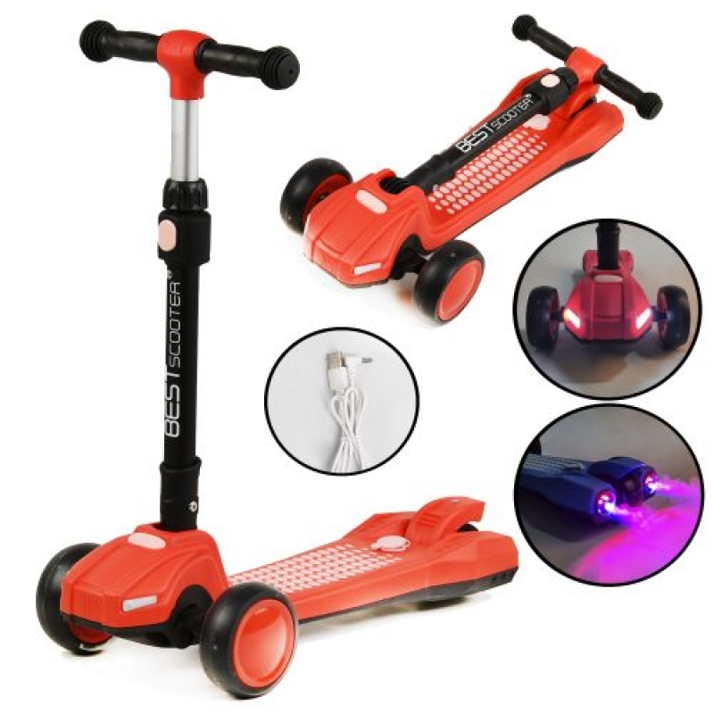 Самокат триколісний "Best Scooter", світло, дим (помаранчевий) (LT-12857) (склад -T-)