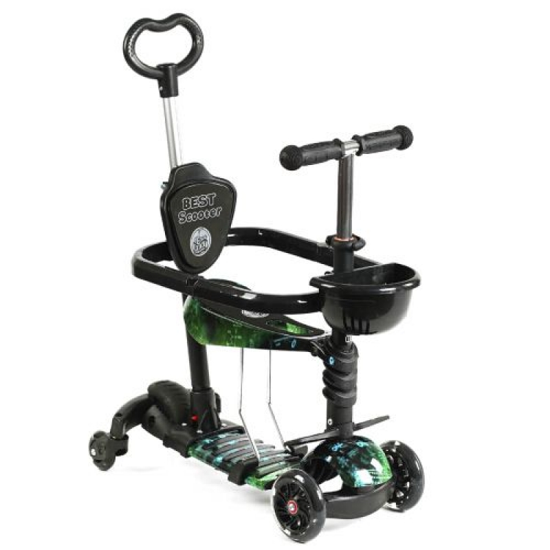 Самокат 5в1 Best Scooter, з ДОП. КОЛЕСАМИ, захисний бампер, PU колеса зі світлом, в коробці (LS-67633) (склад -T-)