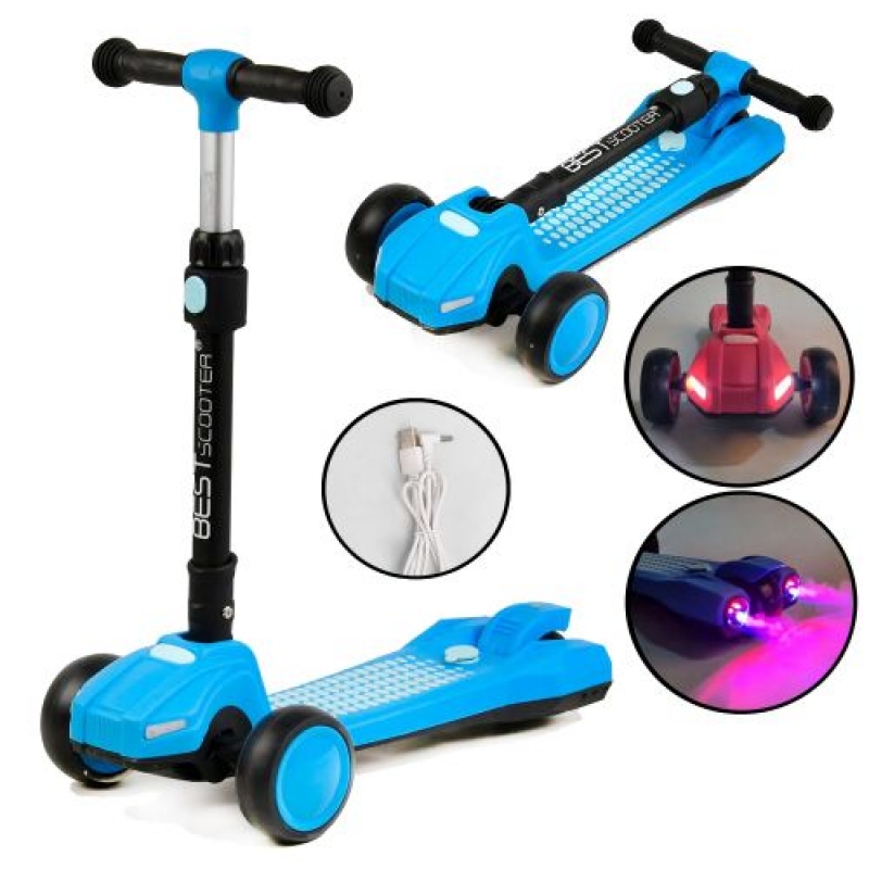 Самокат триколісний "Best Scooter", світло, дим (блакитний) (LT-10635) (склад -T-)