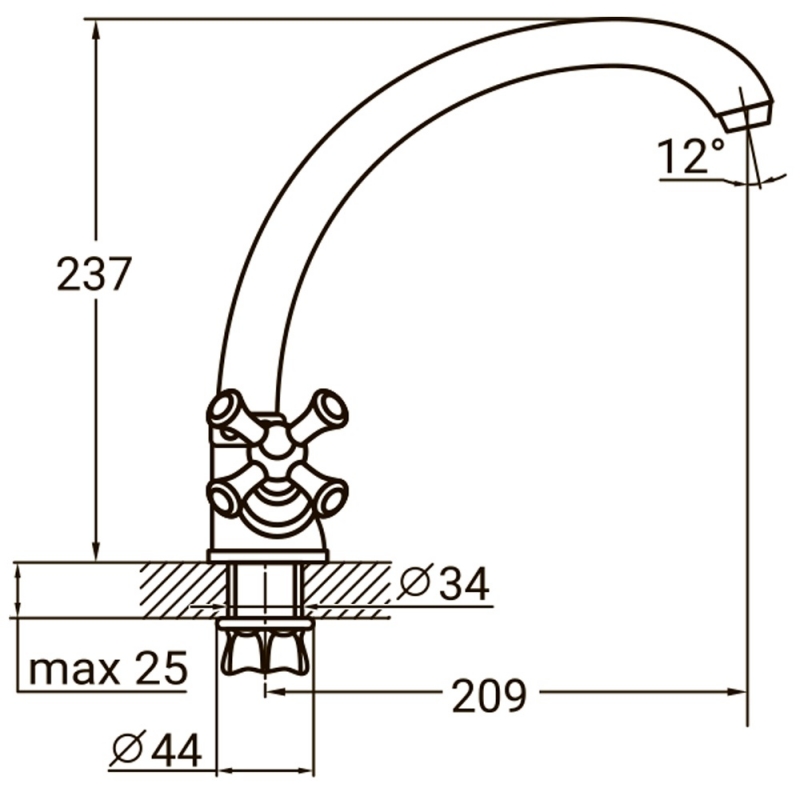 Змішувач PL 1/2" для кухні гусак вухо на гайці AQUATICA (PL-4B155C)