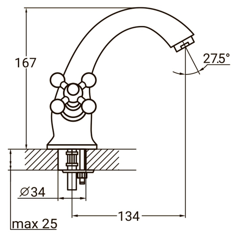 Змішувач PL 1/2" для раковини литий на шпильці AQUATICA (PL-2A155C)