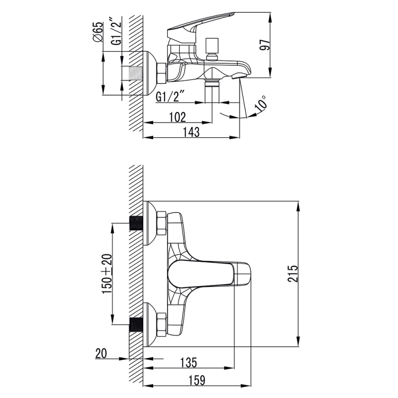 Змішувач SERIO Ø35 для ванни литий CORSO (DC-1C146C) (9626200)