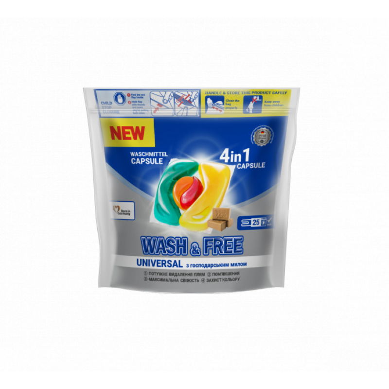 Капсулы для стирки со стружкой хозяйственного Wash&Free 729675 25 шт (Склад -Y-)